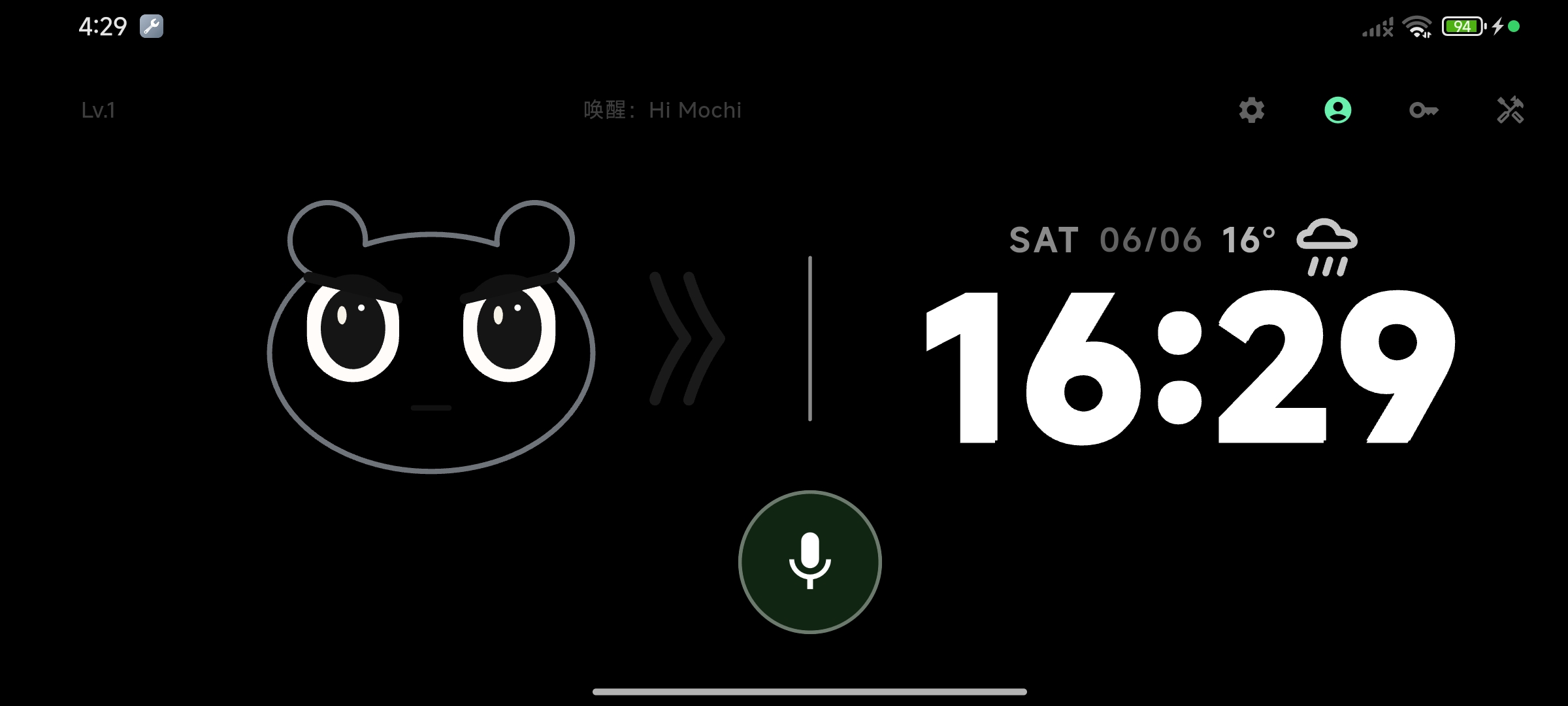 Mochi side-clock mode — pet steps aside, big pixel clock